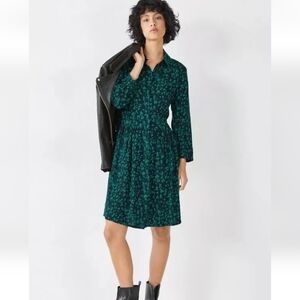 Hush Petal Ditsy Navy Blue Green Emanuelle Shirt Dress US 12